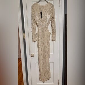 Fashion Nova Cream Sequin Long Sleeve Dress XL